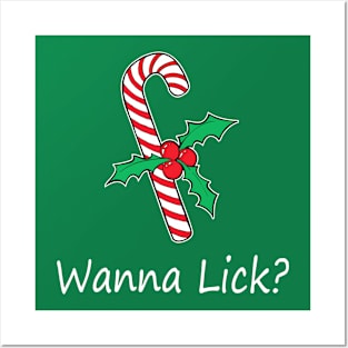 Wanna Lick Funny Christmas Candy Cane Posters and Art